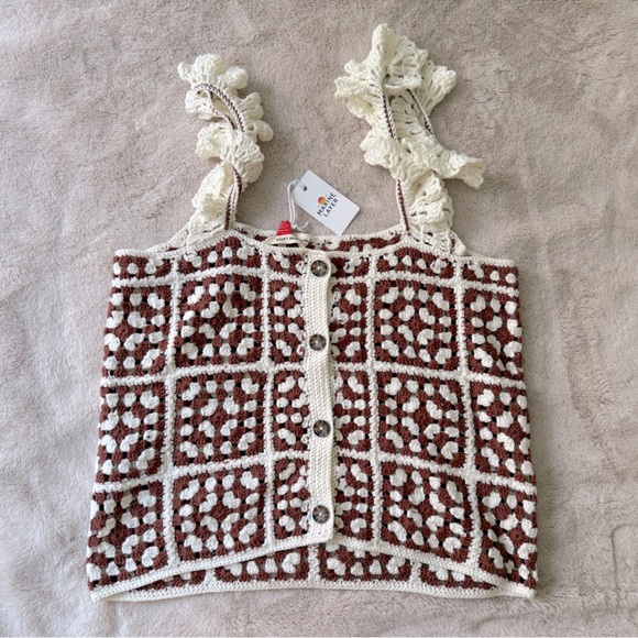 NWT Marine Layer Archive Cora Crochet Tank Top Brown/Cream Size M - Picture 7 of 11